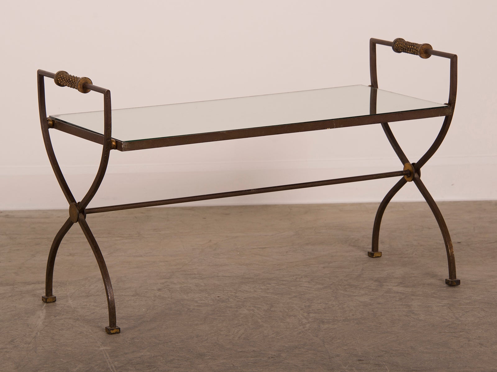 Art Moderne Period Gilded Iron Coffee Table, Mirror Top, France C.1940