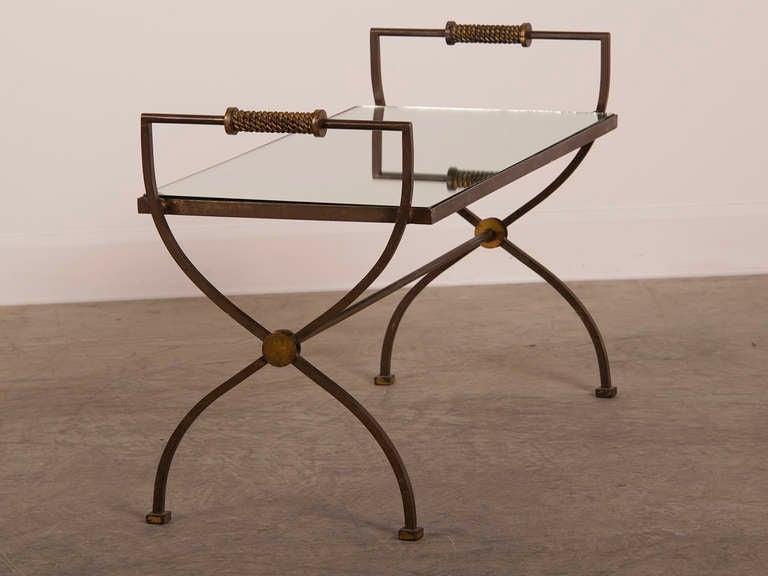Mid-Century Modern Art Moderne Period Gilded Iron Coffee Table, Mirror Top, France C.1940
