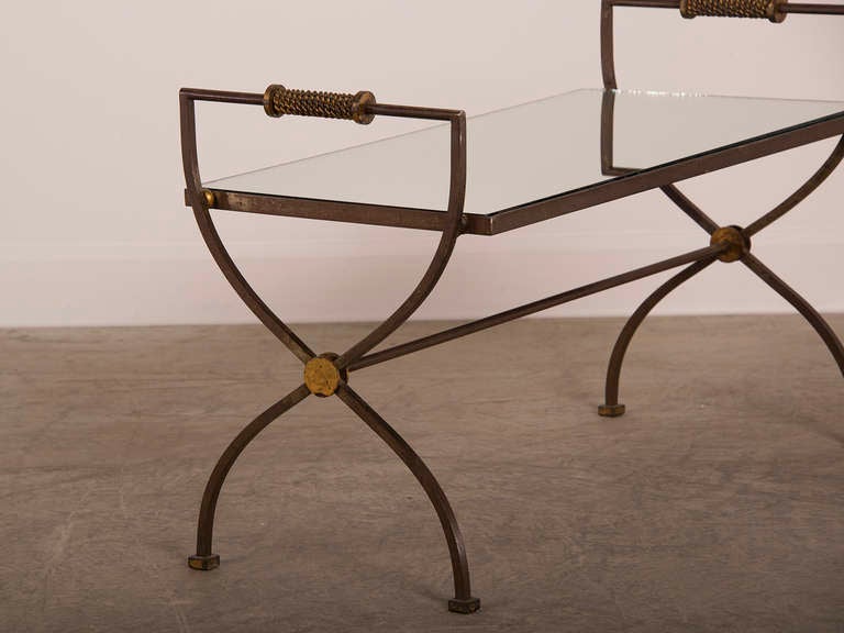 Art Moderne Period Gilded Iron Coffee Table, Mirror Top, France C.1940 In Excellent Condition In Houston, TX