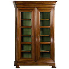 Louis Philippe Tall, Shallow Walnut Display Cabinet/Bibliotheque, France c. 1870