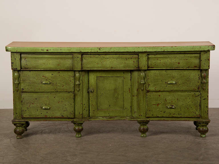 English Painted Dresser Base, Sycamore Top, West Sussex, England c. 1875