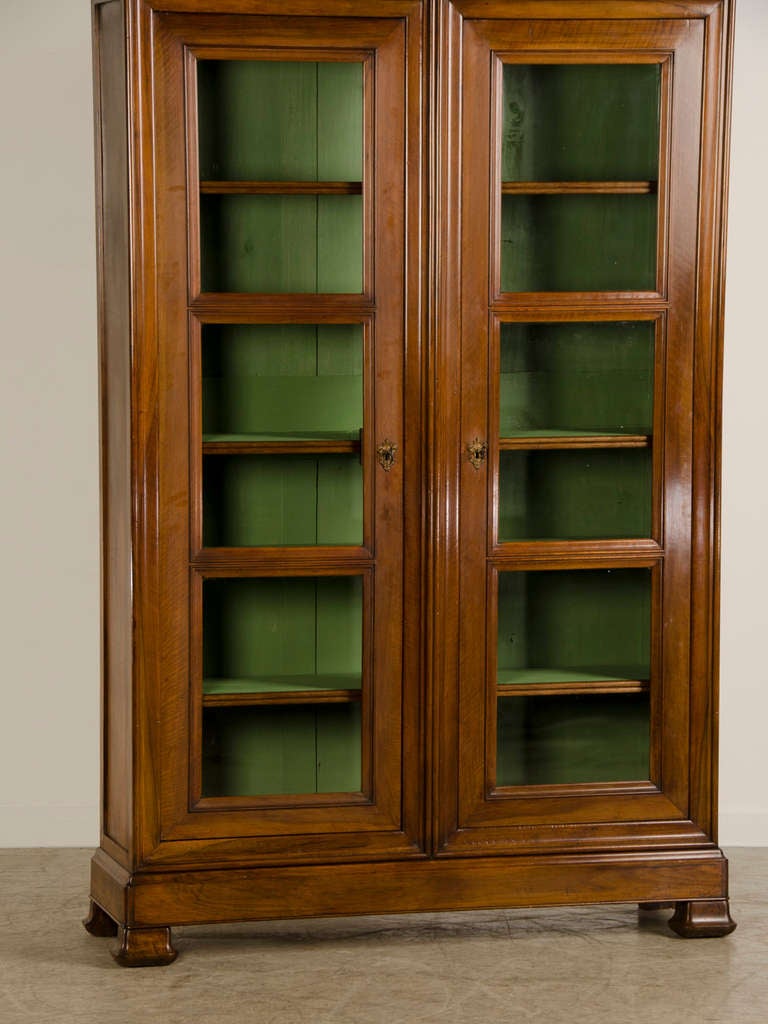 19th Century Louis Philippe Tall, Shallow Walnut Display Cabinet/Bibliotheque, France c. 1870
