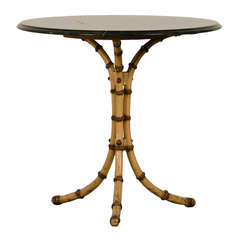 Painted Faux Bamboo Cast Iron Marble Top Garden Table, France c.1890