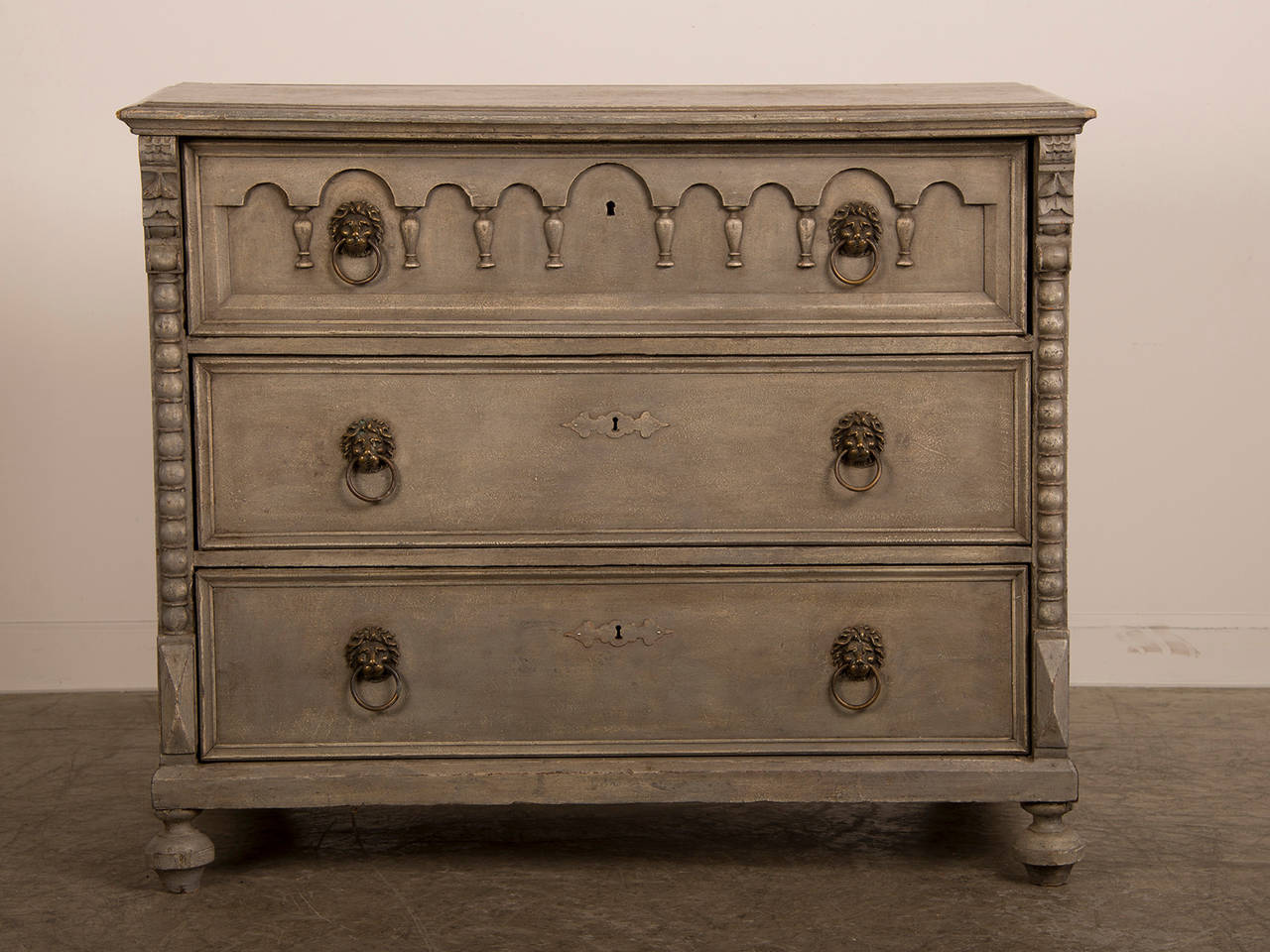 Adam Style Antique English Tall Painted Three-Drawer Chest, circa 1850