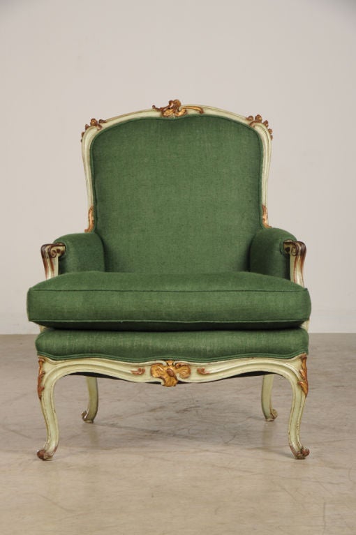 French Louis XV style painted and gilded bergere from France c. 1850