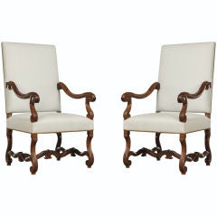 Pair of Louis XIII style walnut armchairs from France c. 1885