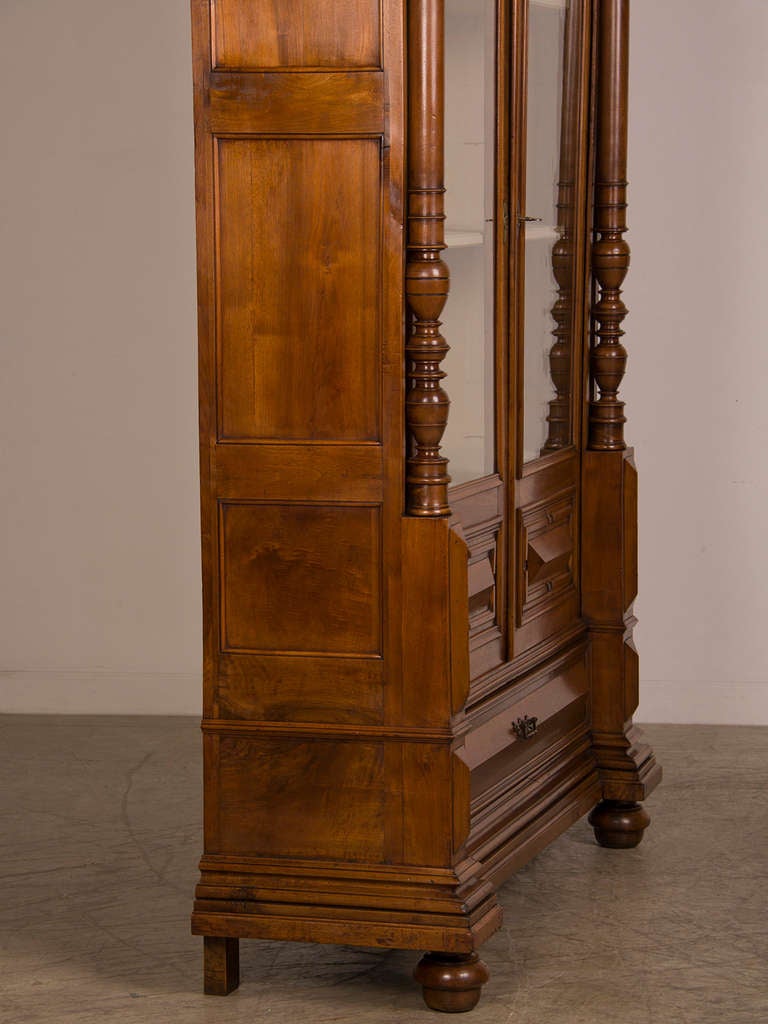 19th Century French Antique Walnut Display Cabinet/ Bookcase, Shallow Depth, circa 1870