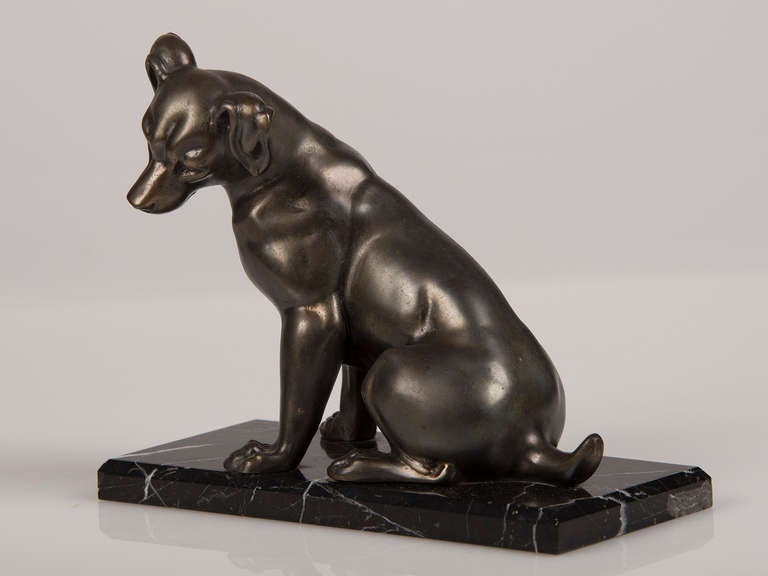 French Art Deco Period Cast Metal Dog on Marble Base, circa 1930 For Sale 3