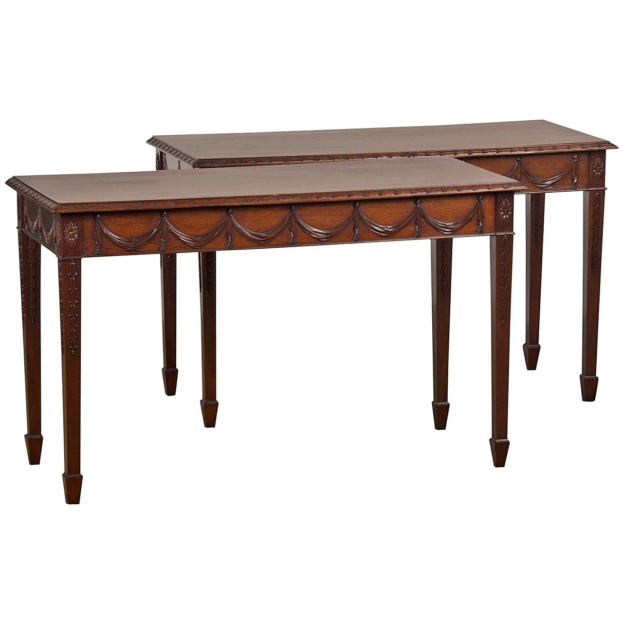 Pair of Adam Style Carved Mahogany Console / Serving Tables, England, circa 1850