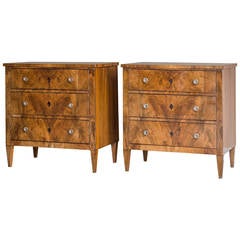 Pair of Biedermeier Style Matched Walnut Chests, Austria circa 1900