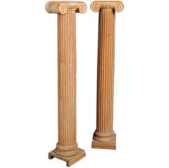 Pair of Tall Antique Italian Roman Ionic Capital Columns Made of Pine circa 1865