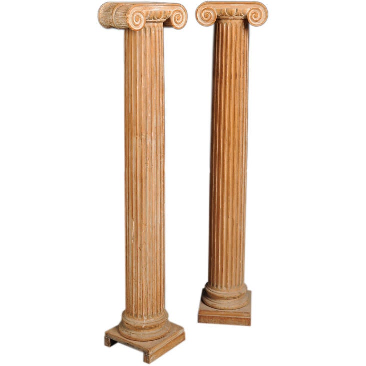 Pair of Tall Antique Italian Roman Ionic Capital Columns Made of Pine circa 1865 For Sale