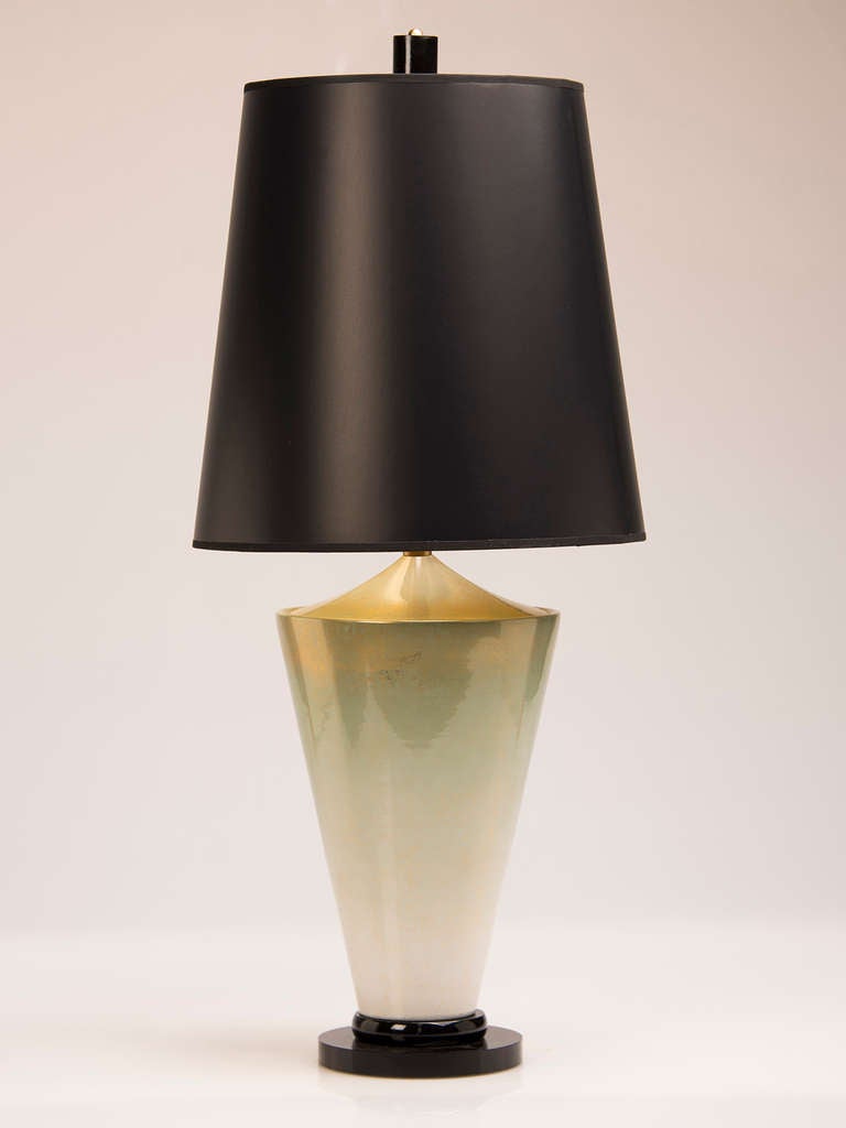 Italian Pair Signed Mangani Gold Fleck Ceramic Vessel Lamps, Italy, c.1970