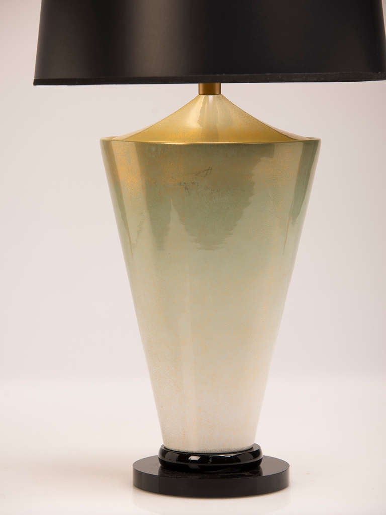 Late 20th Century Pair Signed Mangani Gold Fleck Ceramic Vessel Lamps, Italy, c.1970
