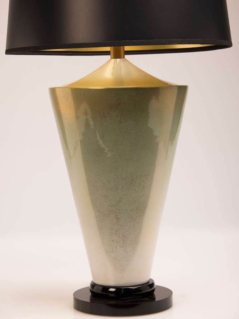 Glazed Pair Signed Mangani Gold Fleck Ceramic Vessel Lamps, Italy, c.1970