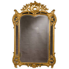 Antique Louis XV Pareclose Gold Leaf Frame, Original Beveled Mirror, France circa 1890