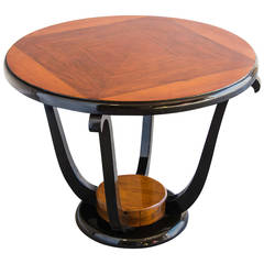 Vintage French Art Deco Period Burl Walnut, Ebonized Timber Table, circa 1930