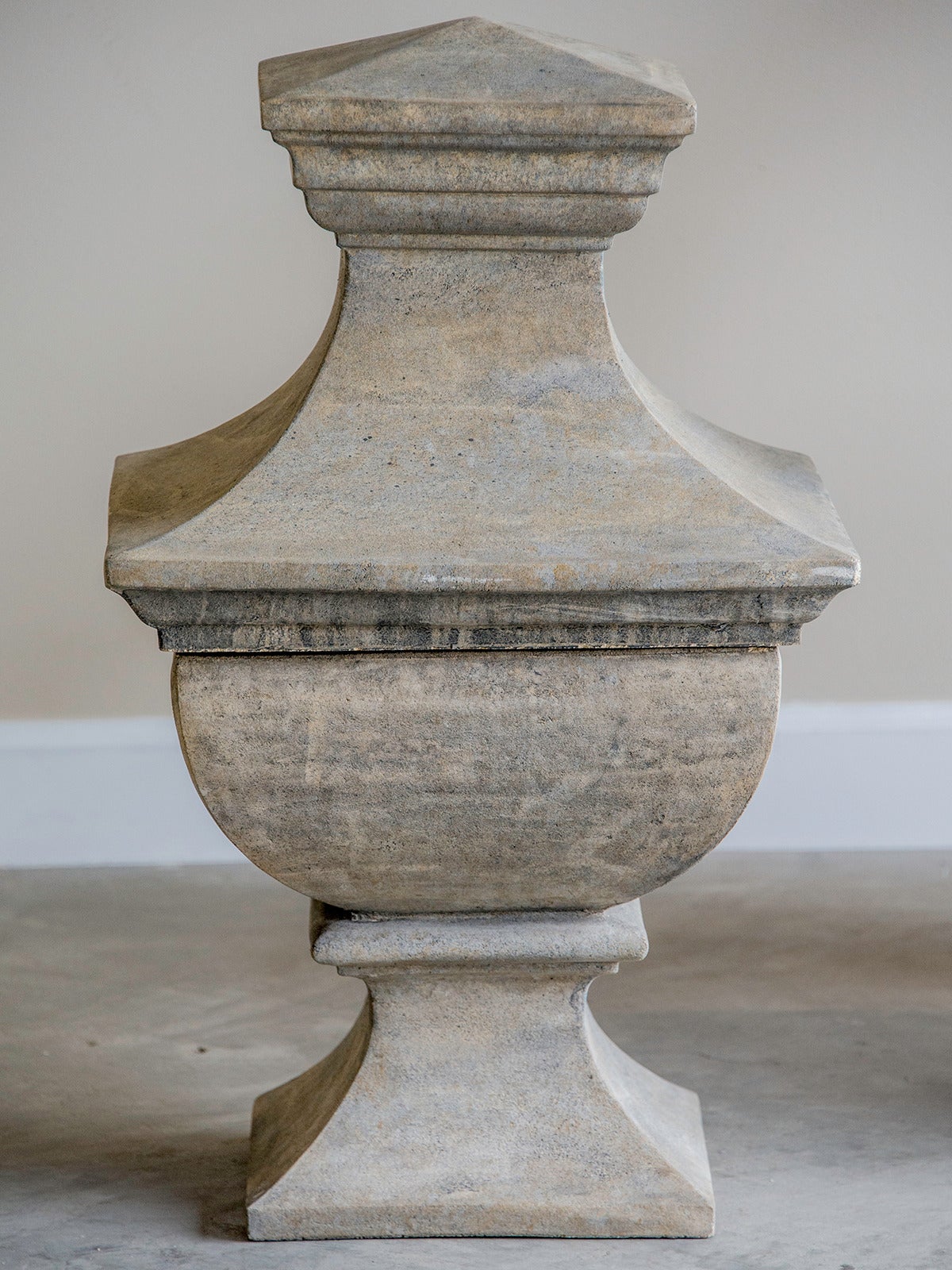 Pair of Vintage French Stone Architectural Finials in Two Pieces, circa