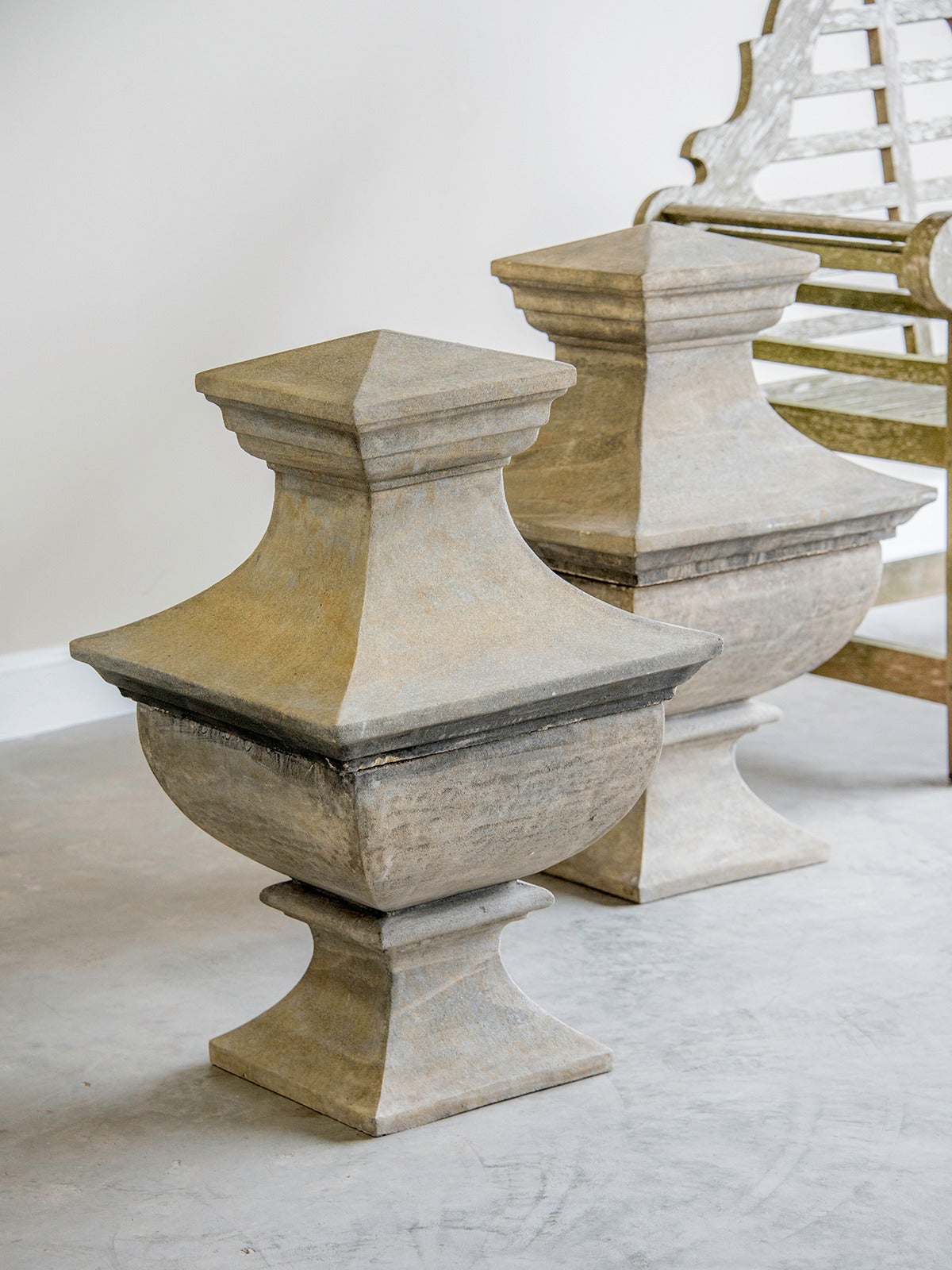 French Provincial Pair of Vintage French Stone Architectural Finials in Two Pieces, circa 1930 For Sale