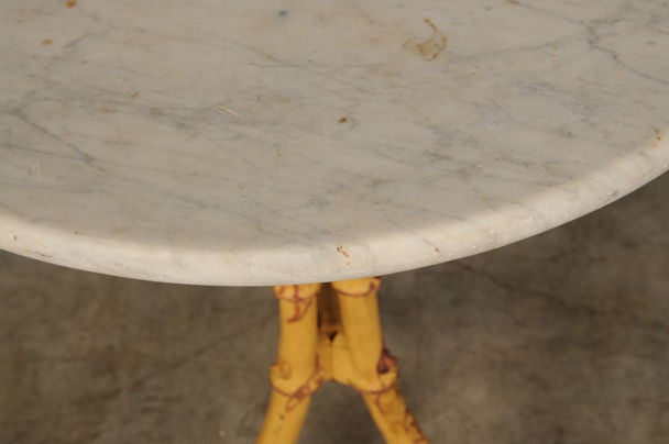 Faux Bamboo Painted Cast Iron Marble Top Garden Table, France c.1890