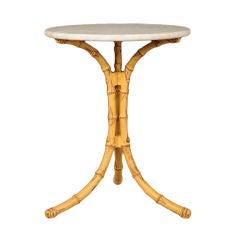 Faux Bamboo Painted Cast Iron Marble Top Garden Table, France c.1890