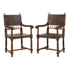 Henri II/Renaissance style walnut armchairs from France c. 1885