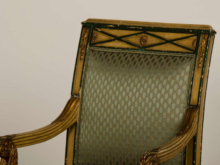 French Empire period pair painted and gilded arm chairs from France c.1810