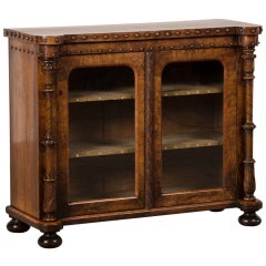 William IV period burl walnut display cabinet/bookcase from England c.1835