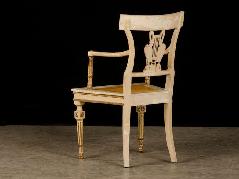 Pair Neoclassical Style Painted, Gilded Armchairs,  Italy, Circa 1875 2