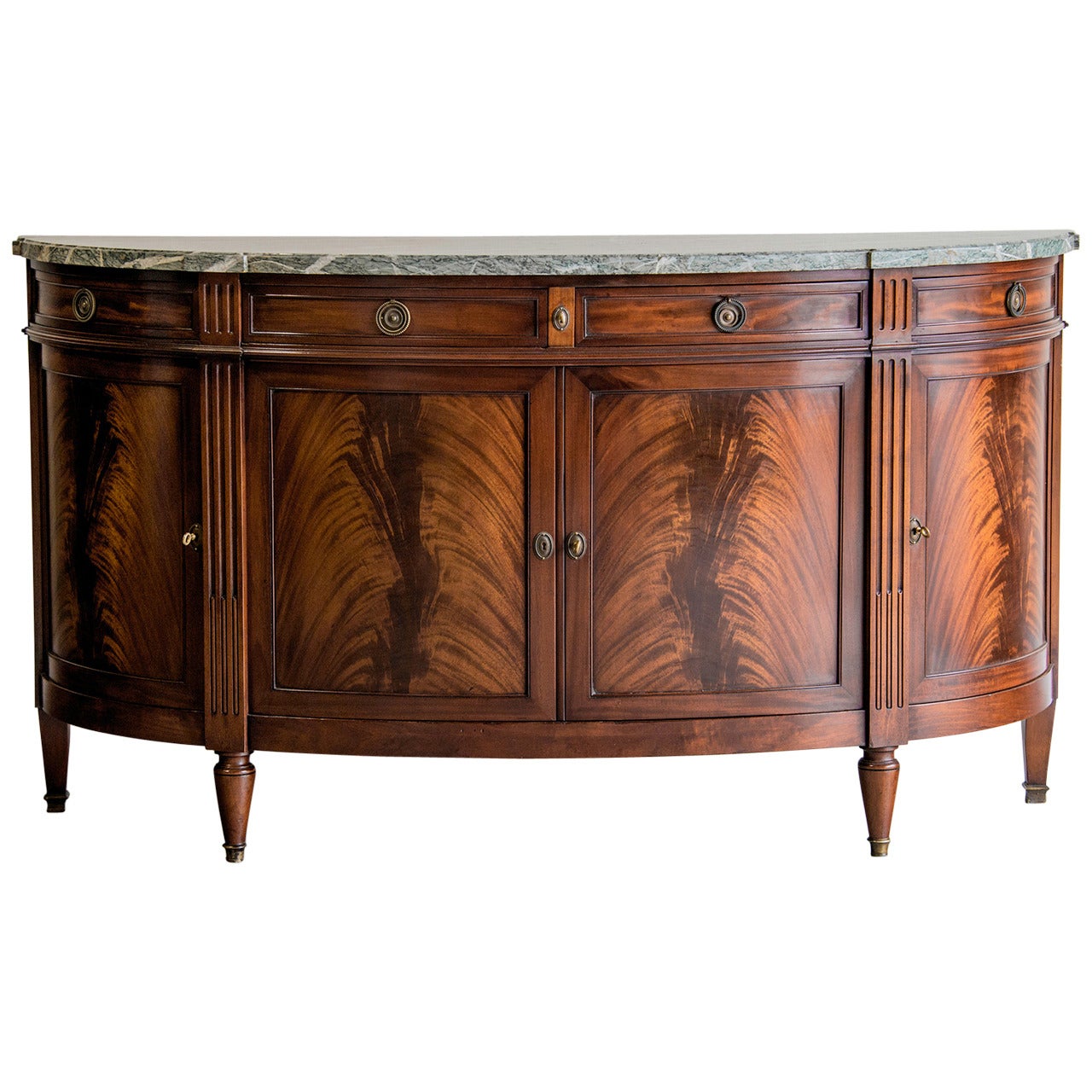 Louis XVI Neoclassical Style Marble-Top Mahogany Buffet, France, circa 1890