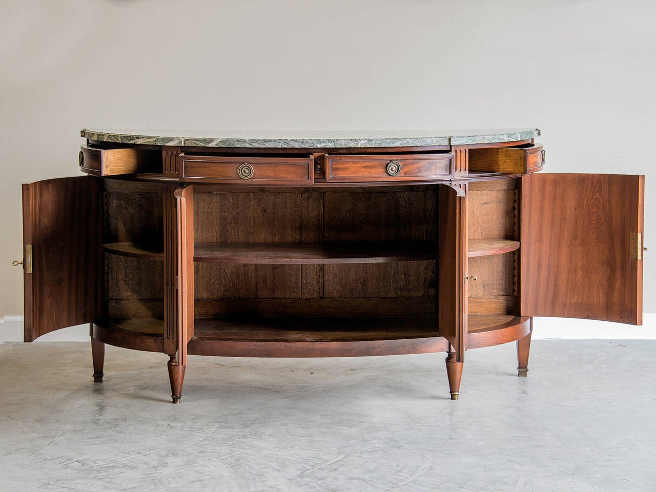 French Louis XVI Neoclassical Style Marble-Top Mahogany Buffet, France, circa 1890