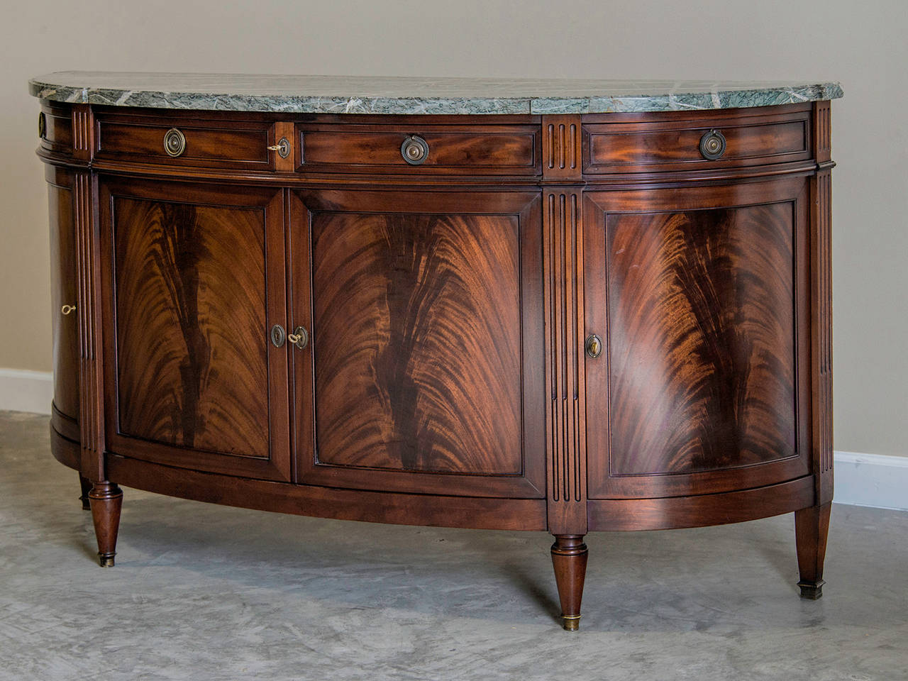 Louis XVI Neoclassical Style Marble-Top Mahogany Buffet, France, circa 1890 In Excellent Condition In Houston, TX