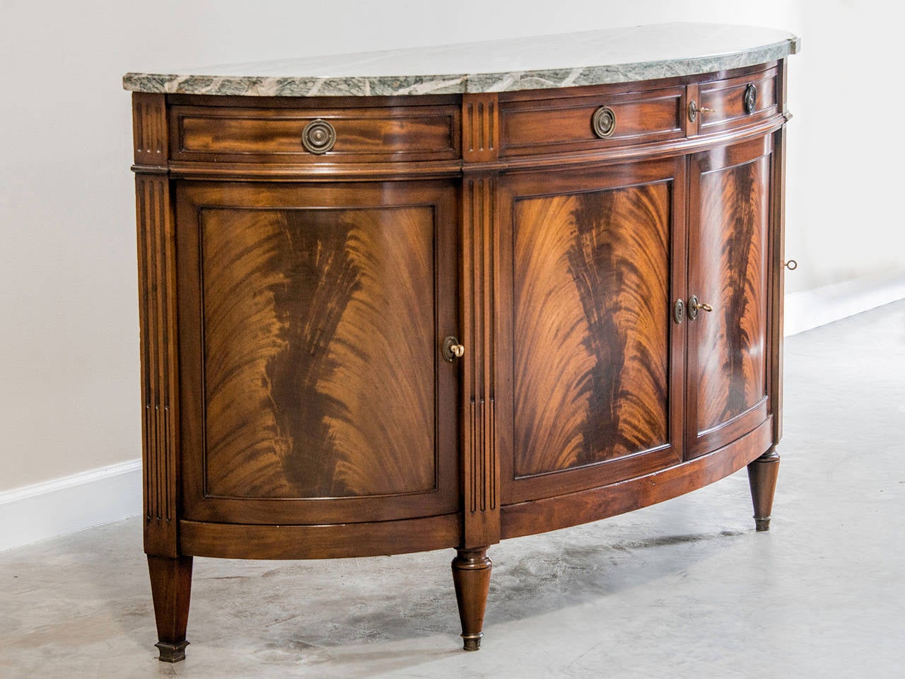Late 19th Century Louis XVI Neoclassical Style Marble-Top Mahogany Buffet, France, circa 1890