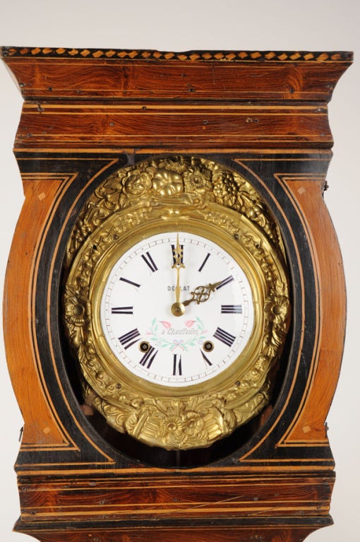 Painted long case Morbier clock from France c. 1880