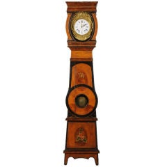 Painted long case Morbier clock from France c. 1880