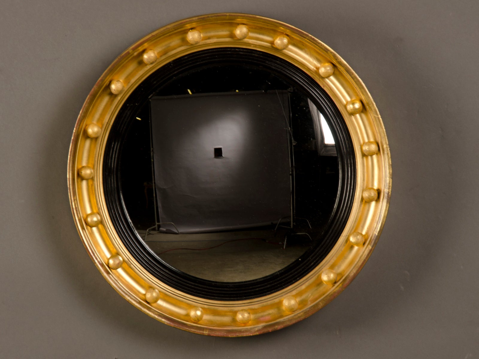 Antique English Regency Perios Gold Leaf Convex Mirror circa 1825 ( 19 1/2"dia.)