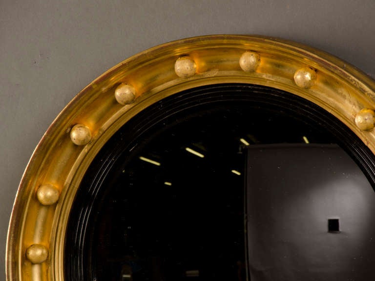 Antique English Regency Perios Gold Leaf Convex Mirror circa 1825 ( 19 1/2