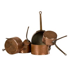 Antique Six Copper Sauce Pans in Nested Size, Lous Philippe France ca.1830