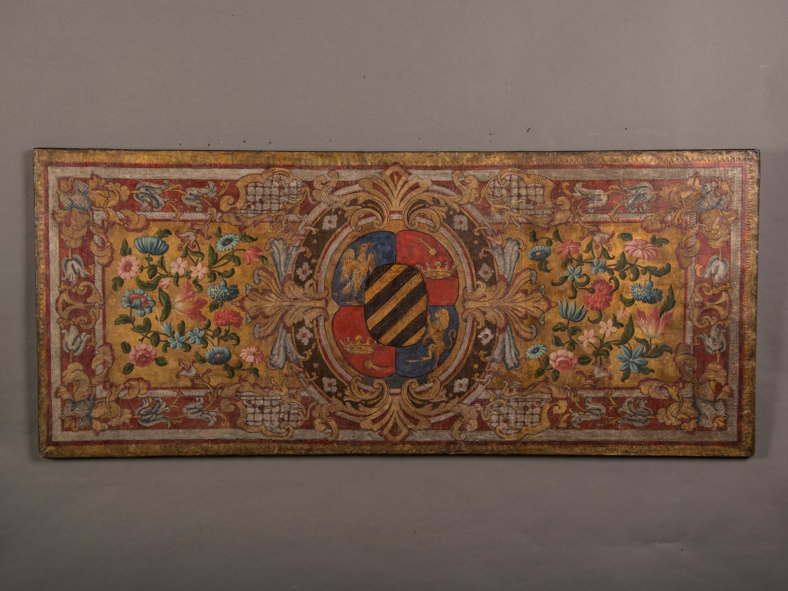 Enormous Painted, Gilded Leather Panel, Italy c.1850