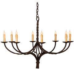 Eight Arm Hand Forged Iron Chandelier, France C.1875