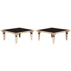 Pair of Italian Modernist Period Black and White Marble Coffee Tables circa 1960