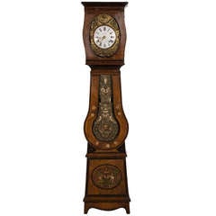 Antique Painted Morbier Longcase Clock, France circa 1875