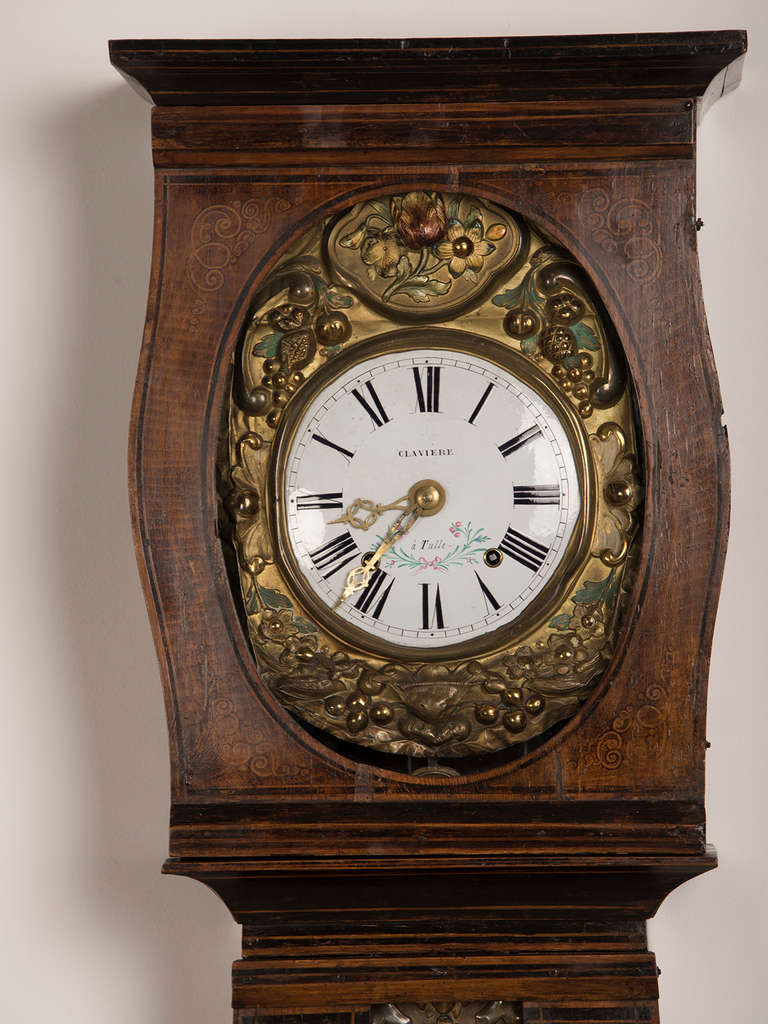 French Painted Morbier Longcase Clock, France circa 1875
