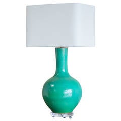 Turquoise Chinese Vase on Lucite Base as Lamp