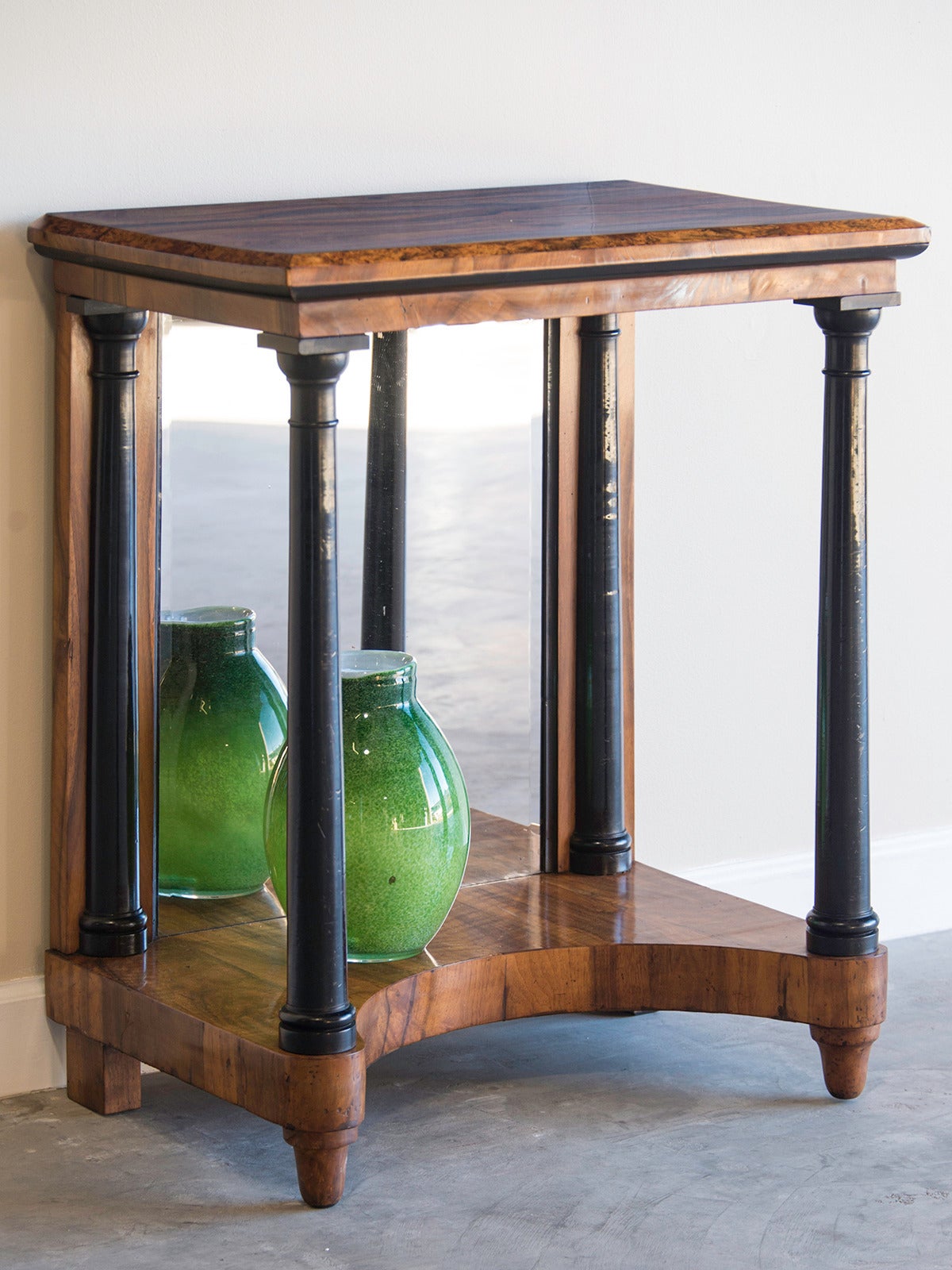 Ebonized Antique Austrian Biedermeier Walnut Console Table, Mirrored Back, circa 1825