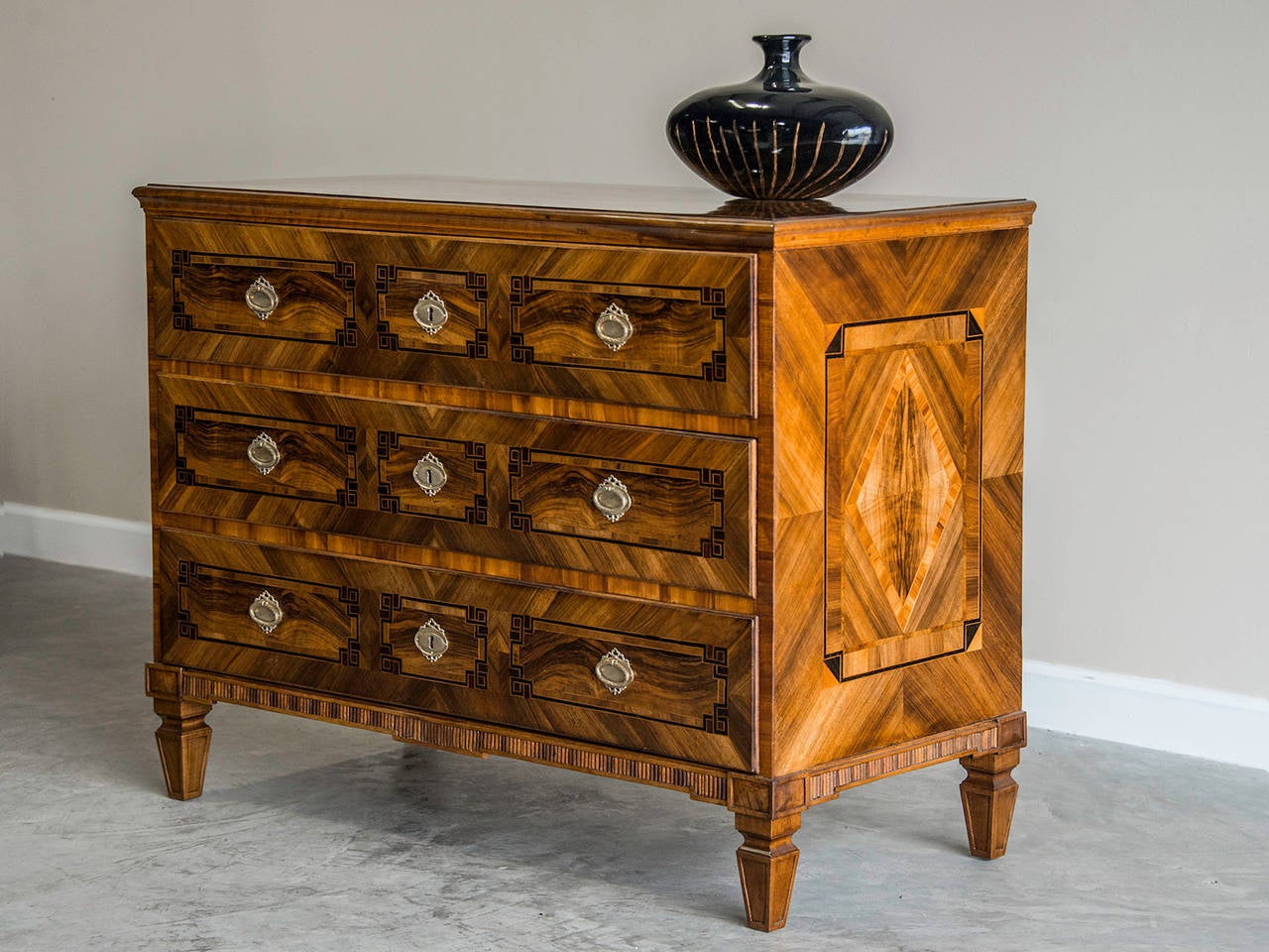 Late 18th Century Louis XVI Period Inlaid Walnut Chest of Drawers, South Germany circa 1785