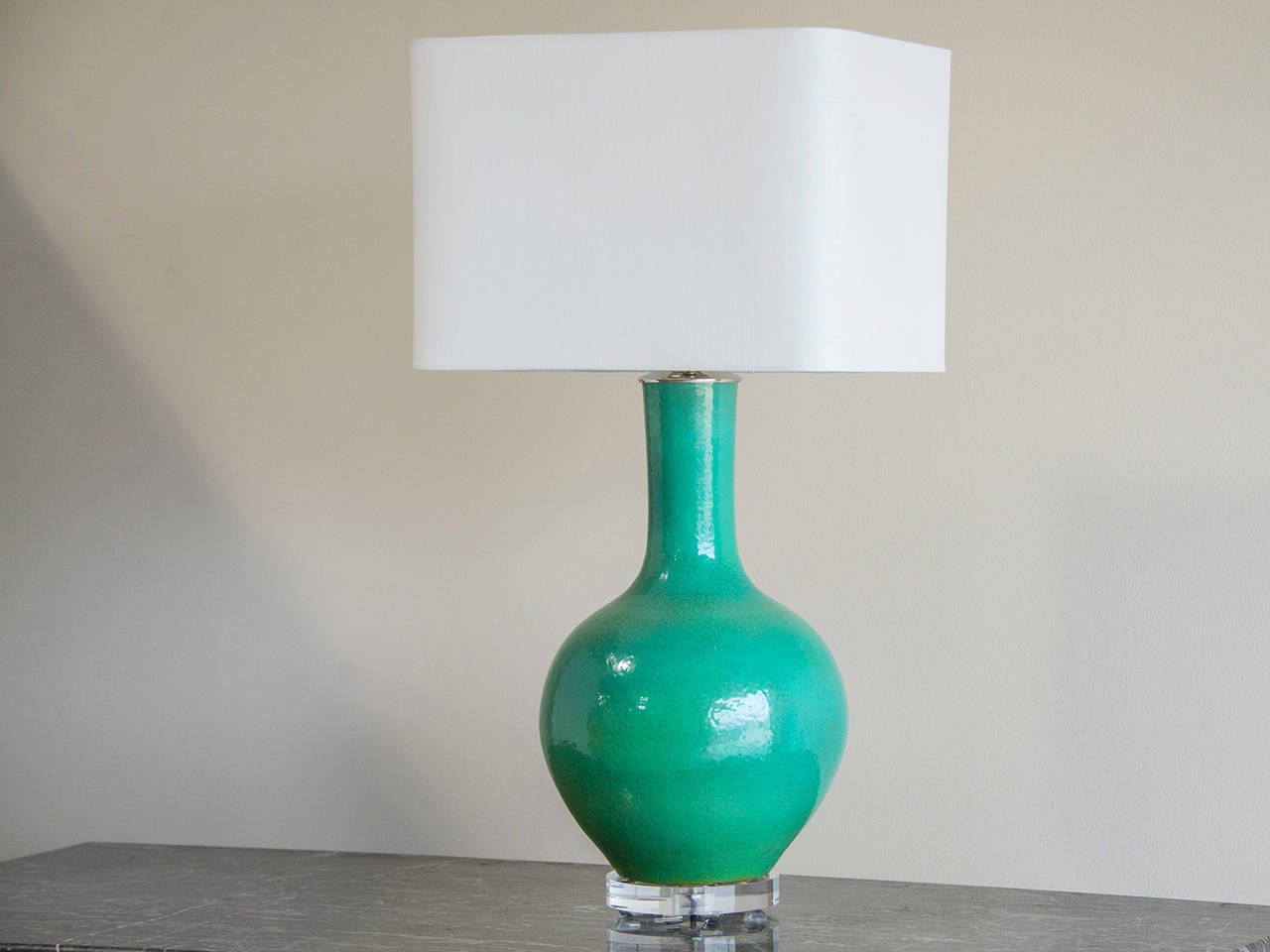Turquoise Chinese Vase on Lucite Base as Lamp In Excellent Condition In Houston, TX