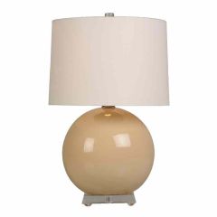 Large glazed earthenware sphere lamp mounted on a square lucite