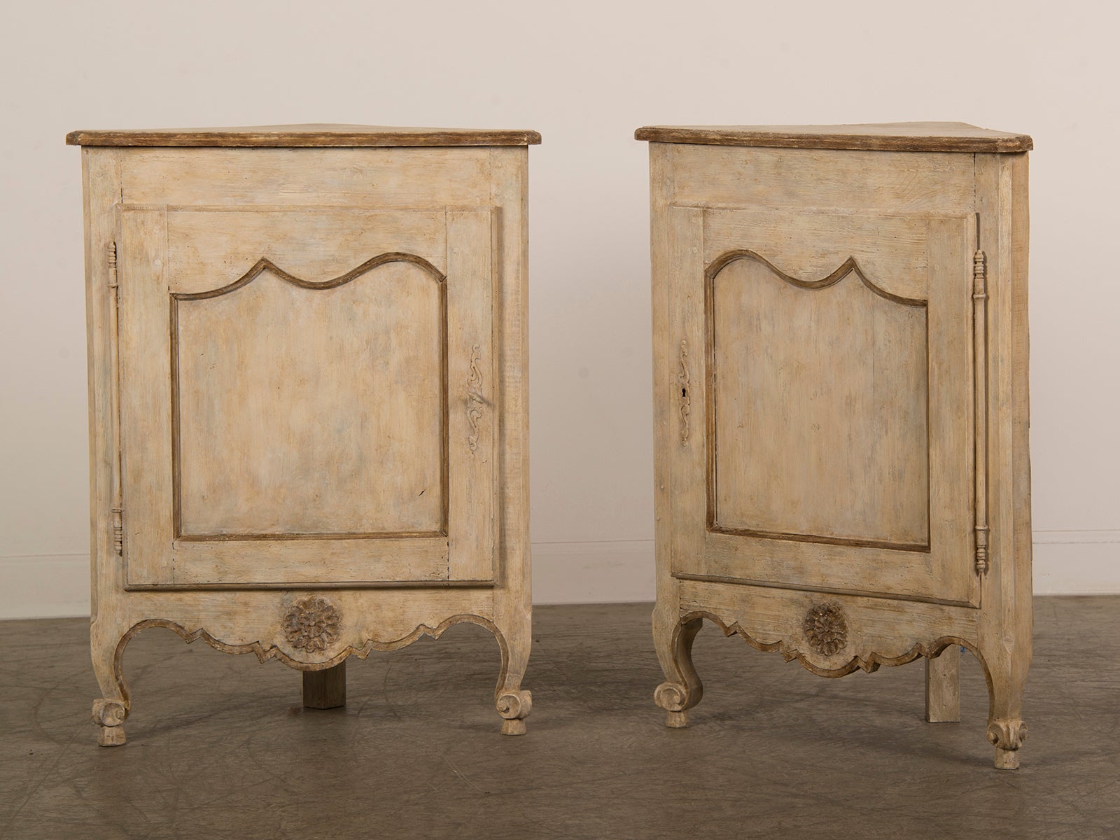 Pair Louis XV style painted corner cabinets, France c.1850