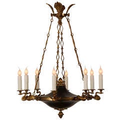 Empire Style Chandelier With Gold Bronze Metal Work, France C.1950